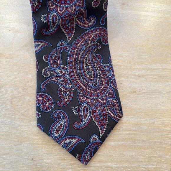 Paco Rabanne Paris Silk Brown Red Paisley Hand Made in Italy Tie - Picture 2 of 6